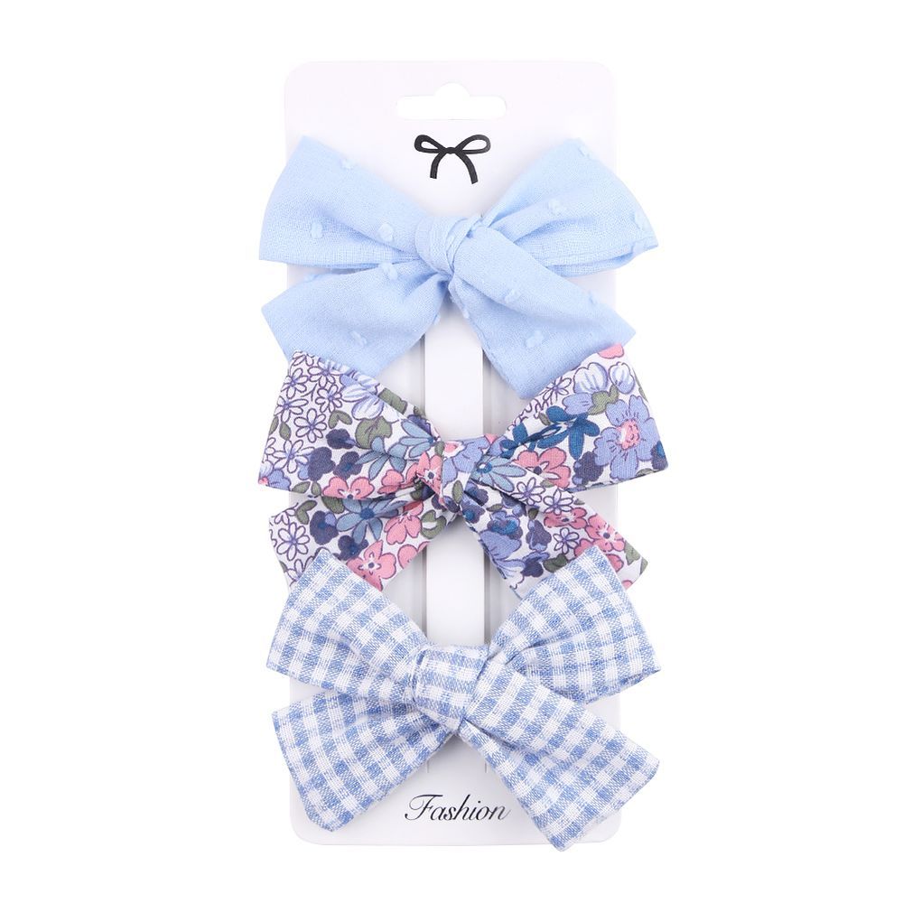 D' Daniela - Rabia Ribbon Bow Clip Set For Babies & Girls - Blue & Multicolor