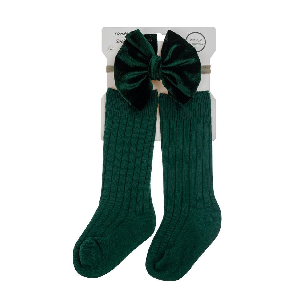 D' Daniela - Mikha Socks & Ribbon Bow Set For Babies & Girls - Dark Green