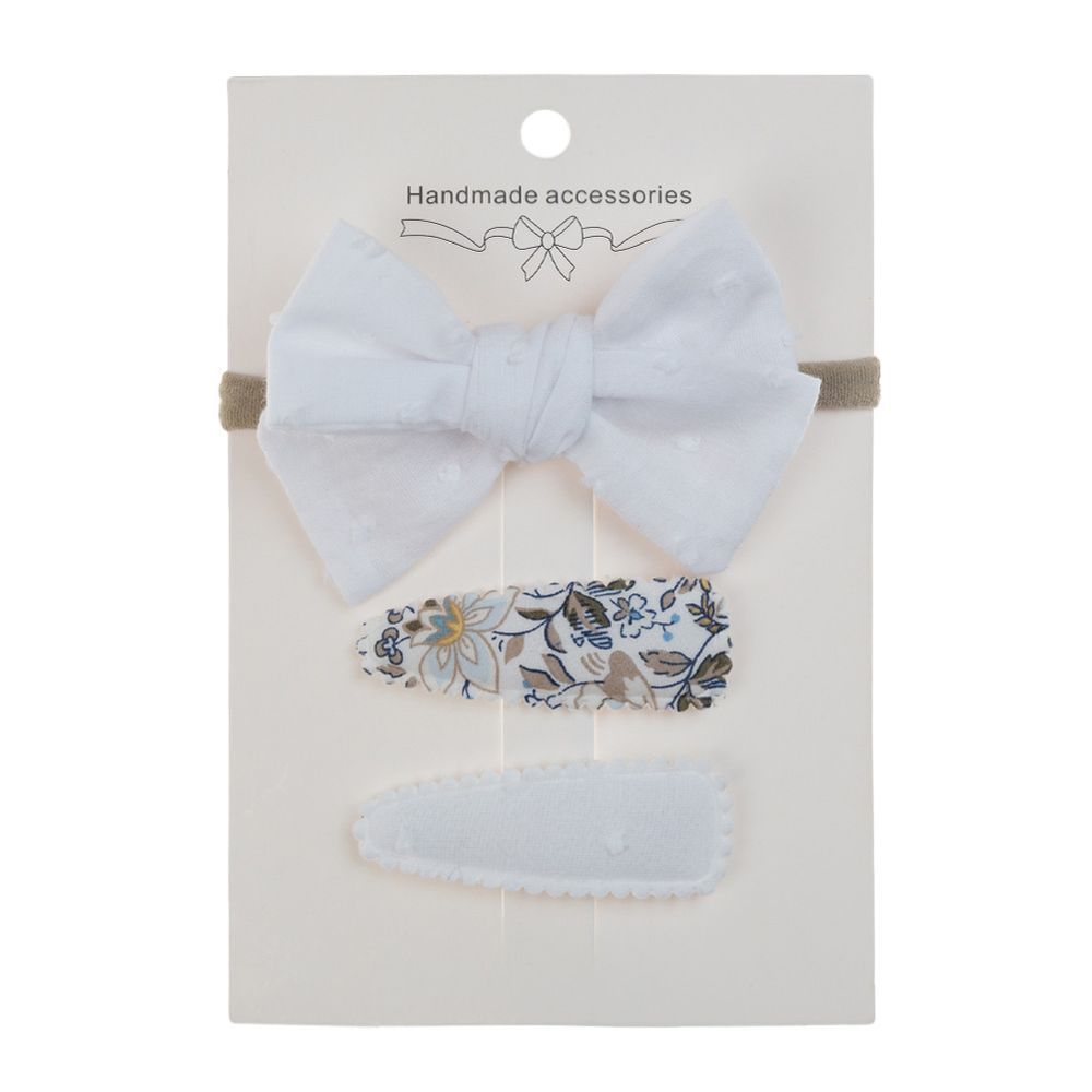 D' Daniela - Aira Ribbon Bow Clip Set W/ Ponytail For Babies & Girls - White