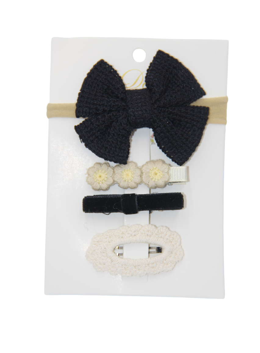 D' Daniela - Eira Ribbon Bow Clip Set - 3pcs - Black