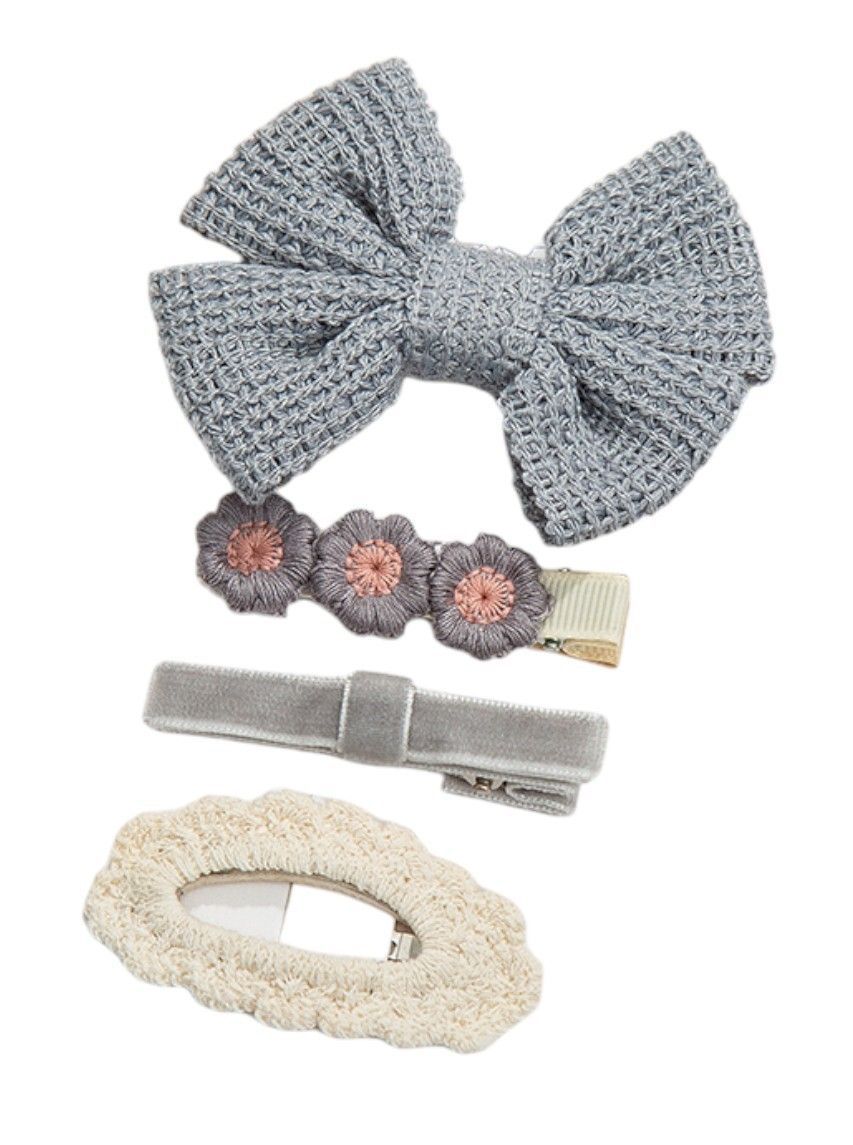 D' Daniela - Eira Ribbon Bow Clip Set - 4pcs - Bluish Grey