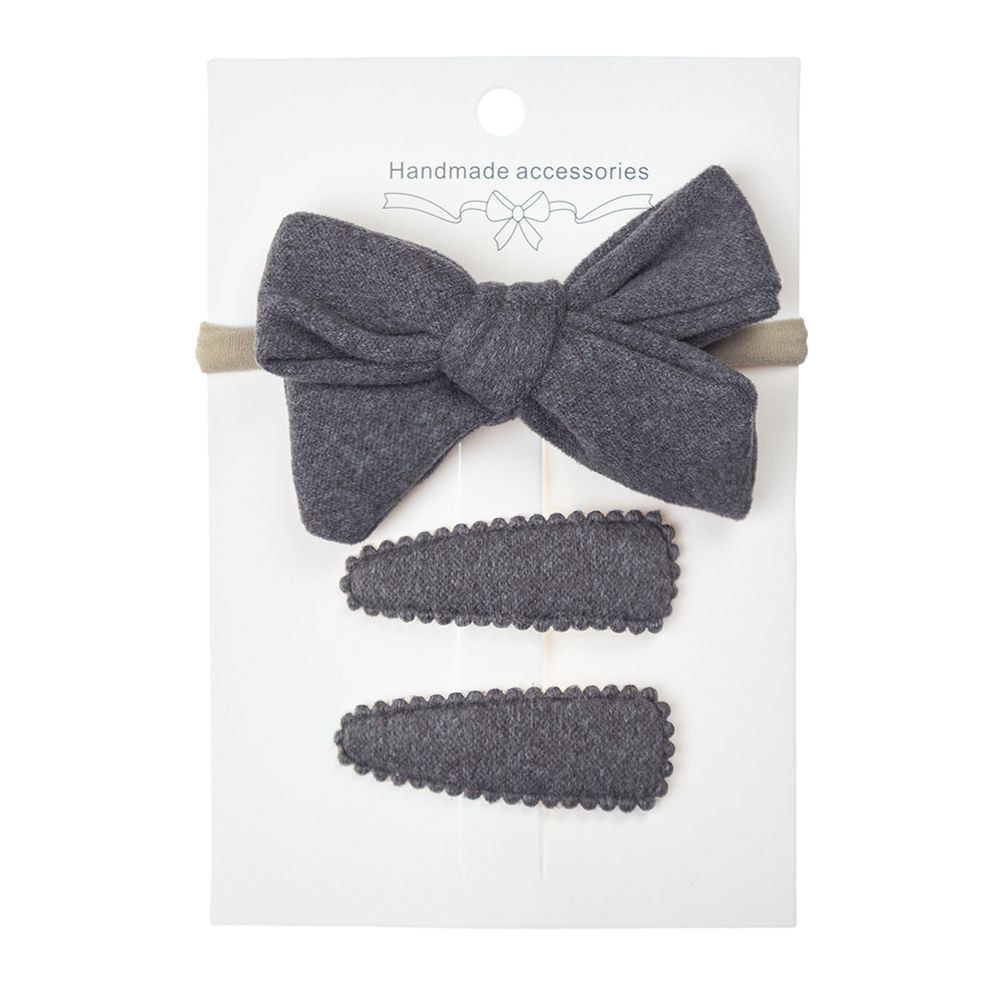 D' Daniela - Sara Ribbon Bow Clip Set W/ Ponytail For Babies & Girls - Dark Grey