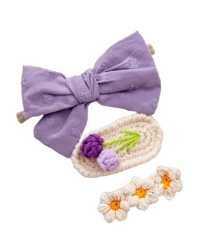 D' Daniela - Angela Ribbon, Bow And Clip Set - Purple - 3 Pcs