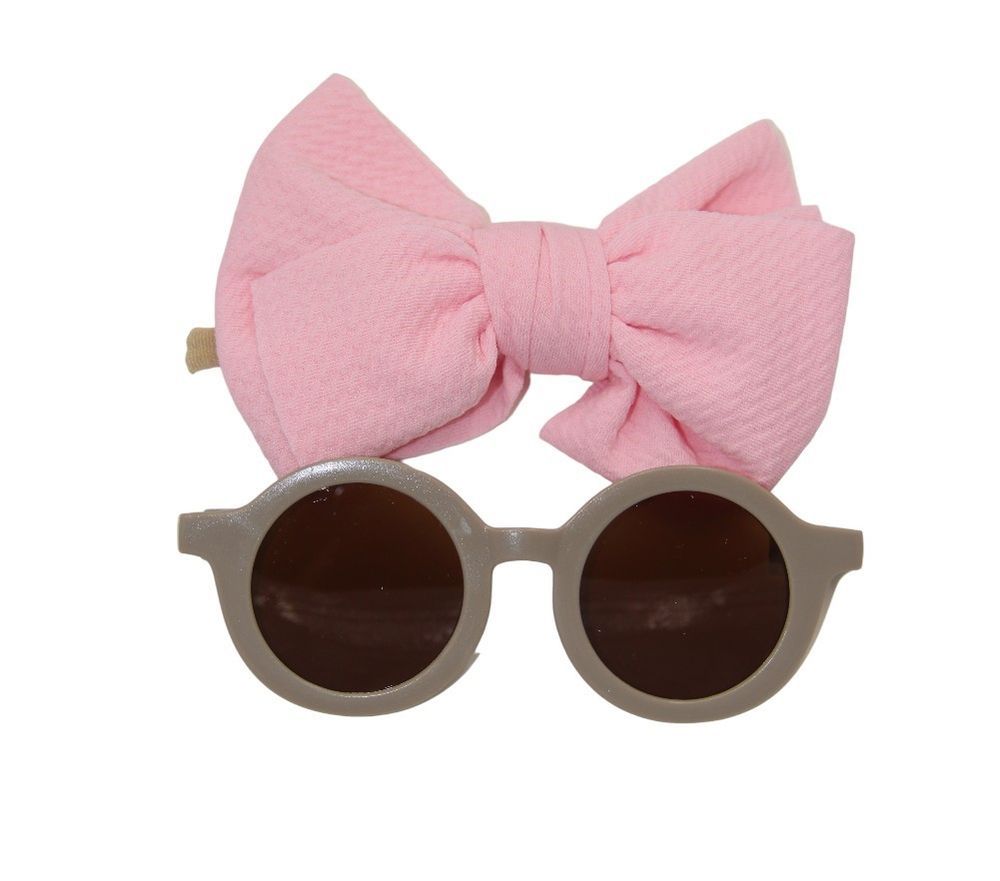 D' Daniela - Aya Sunglasses And Bow Clip Set - Pink/Grey - 2 Pcs