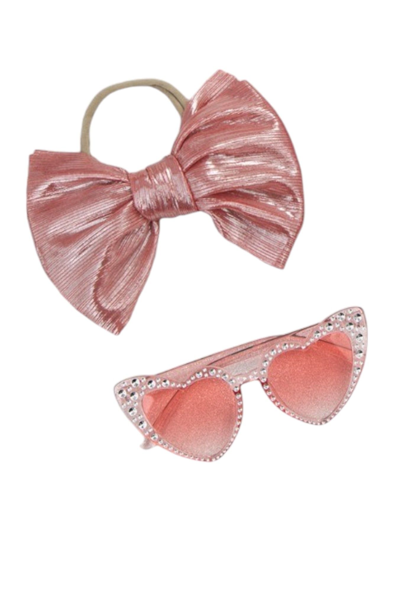 D' Daniela - Freya Glasses And Bow Barrette Clip Set - Pink