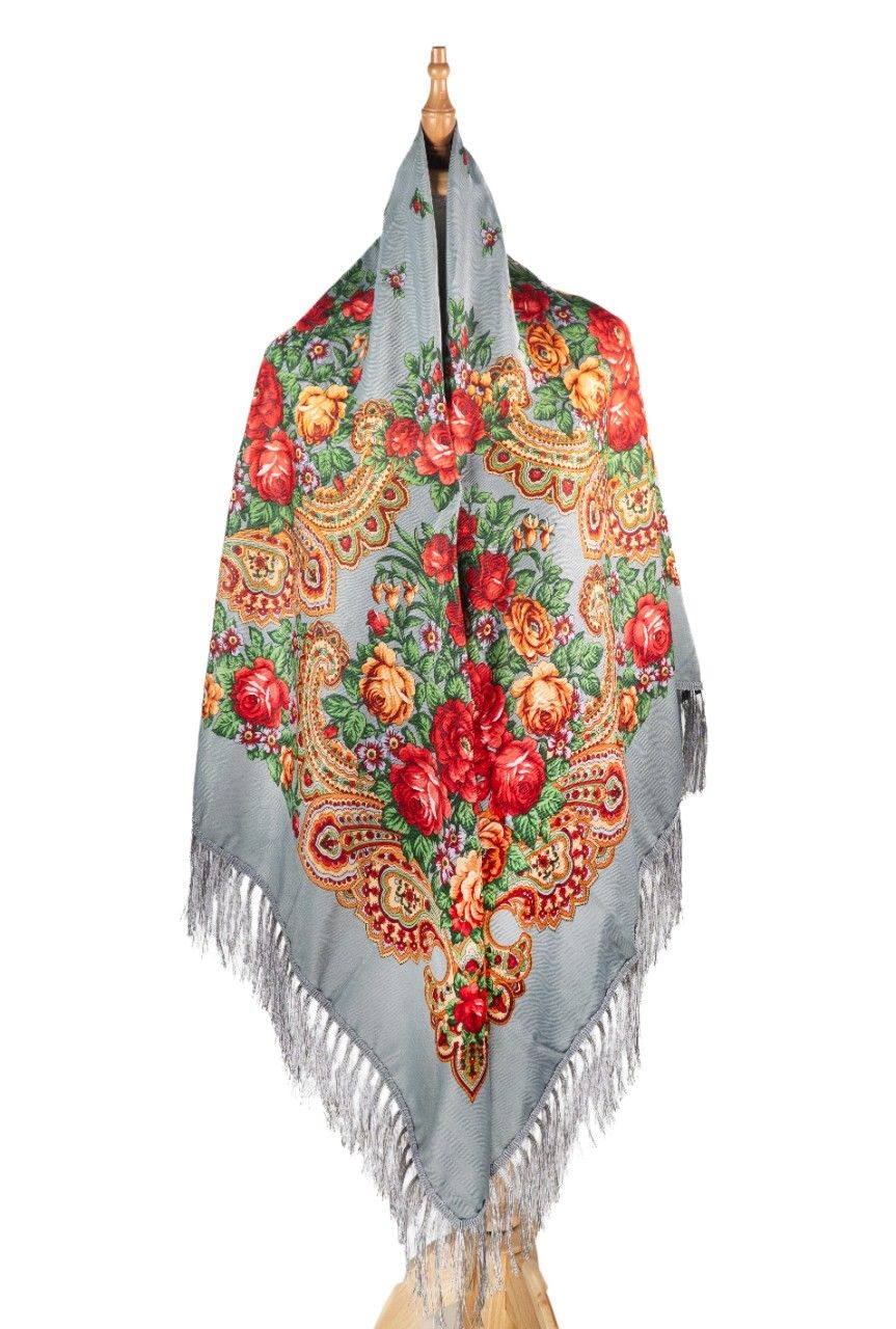 D' Daniela - Galina Women's Traditional Printed Shawl - Grey