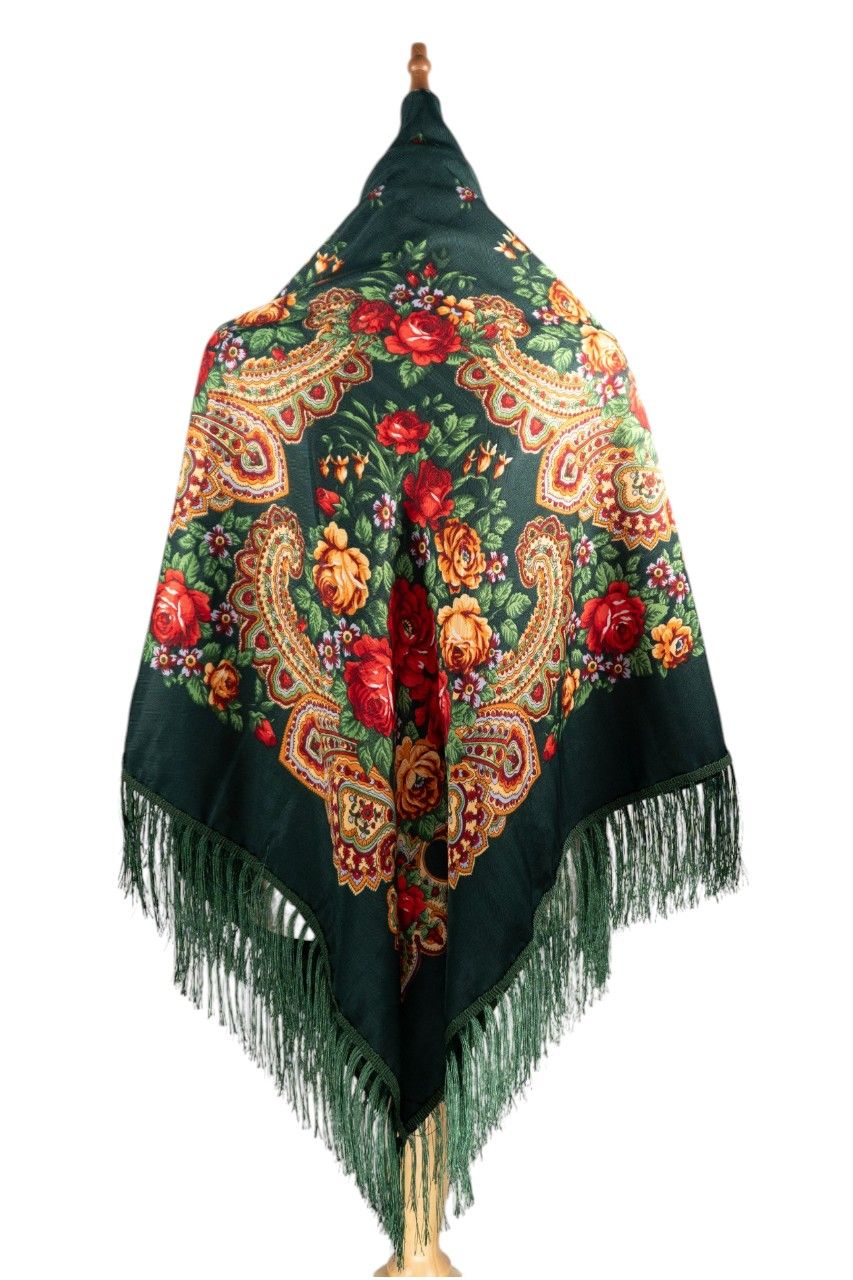 D' Daniela - Karina Women's Traditional Printed Shawl - Dark Green