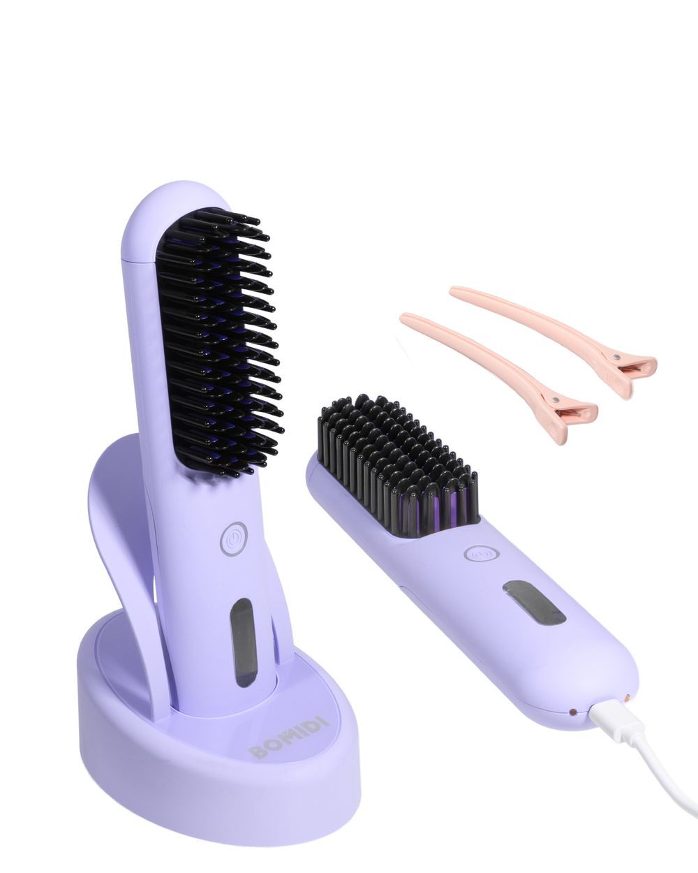 Bomidi - Cordless Hair Straightener Comb And 2 Clips - Purple