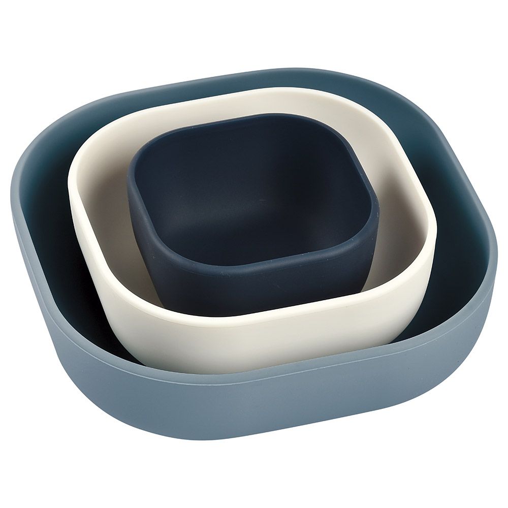 Beaba - Silicone Nesting Bowls - Night Blue/Cotton/Baltic Blue - 3pcs