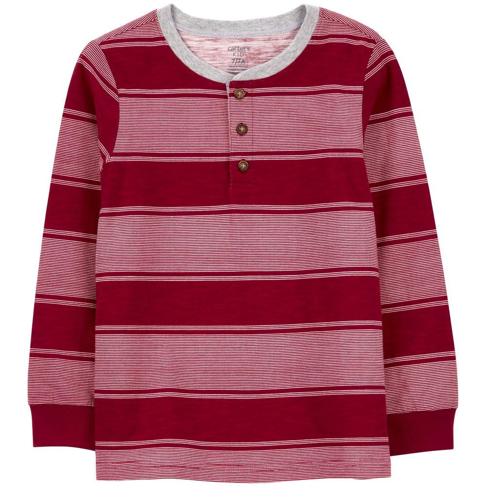 Carters - Boy's Striped Slub Jersey Henley T-Shirt - Red/Pink