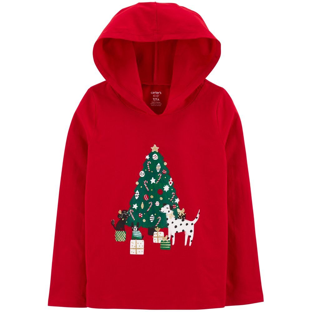 Carters - Girl's Christmas Tree Hooded Tee - Red