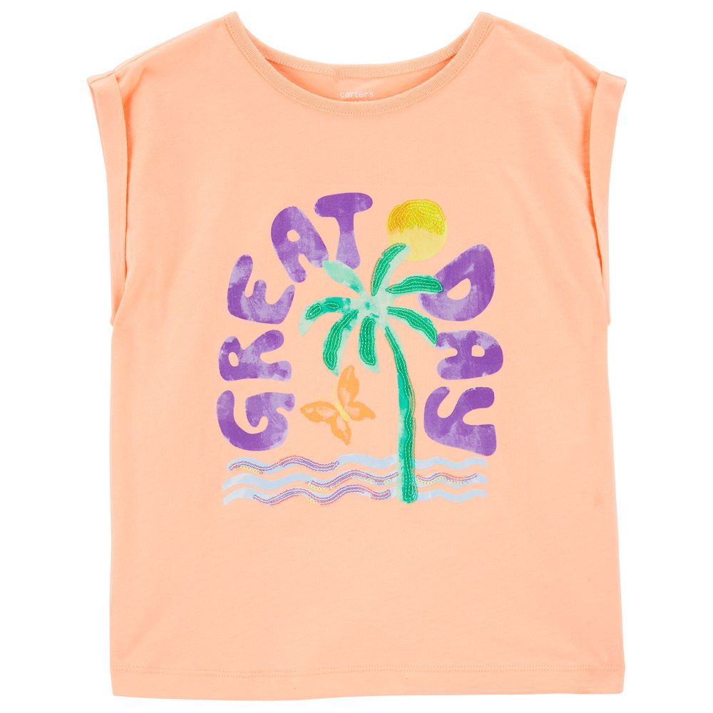 Carters - Girls Palm Tree Knit Tee - Coral