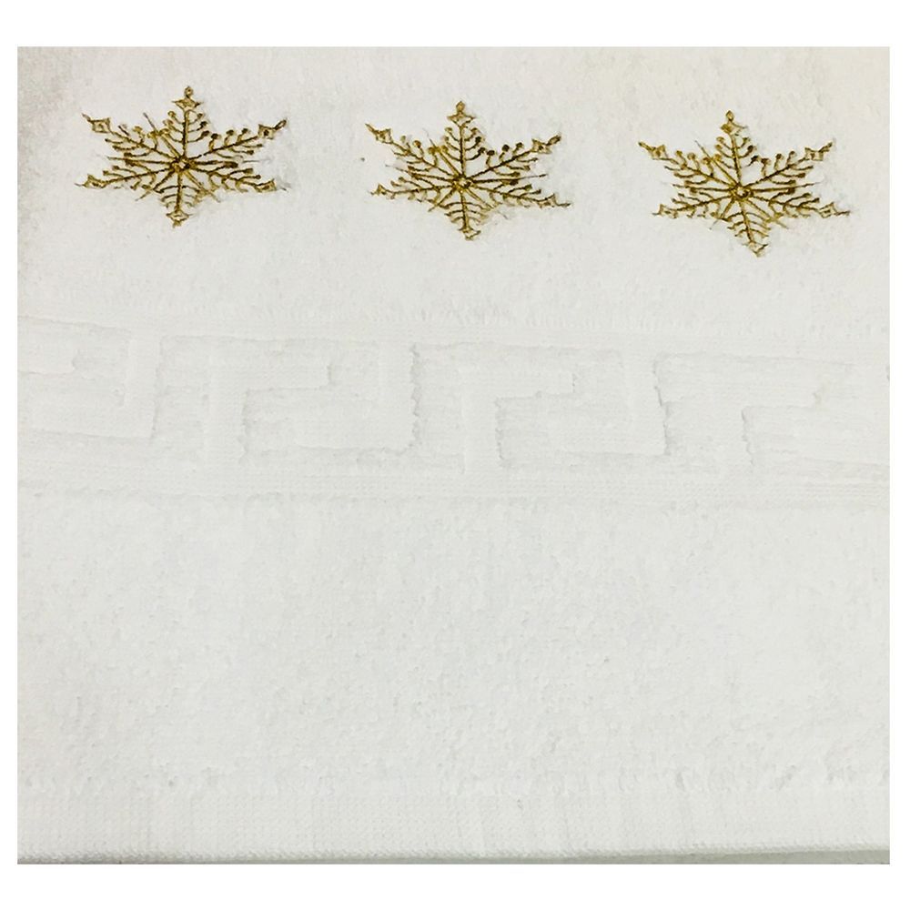 Byft - Vintage Snowflake Embroidered Bath Towel - White