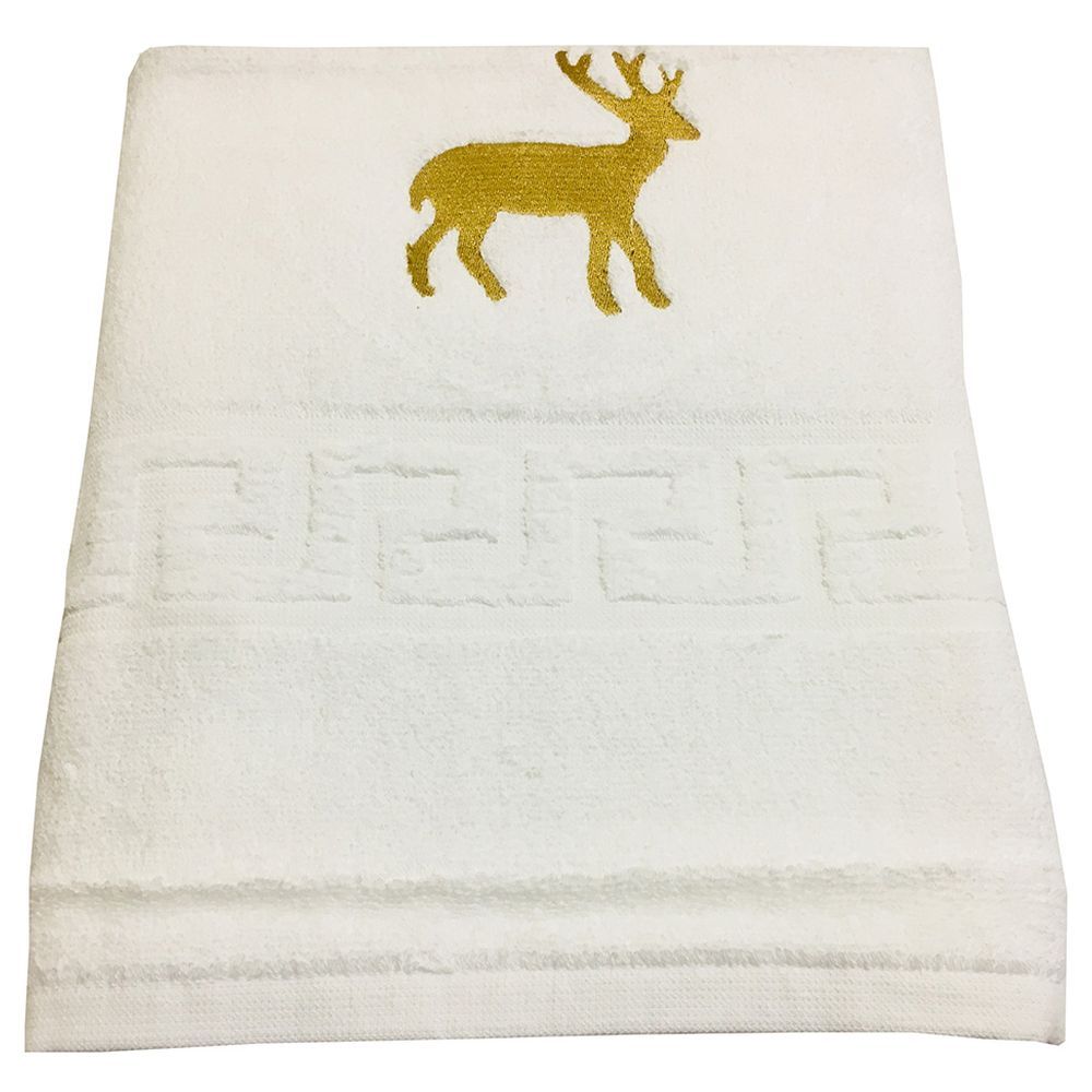 Byft - Vintage Reindeer Embroidered Hand Towel - White