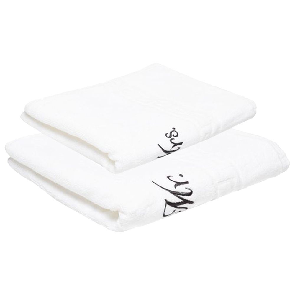 Byft - Premium Mr. And Mrs. Bath Towel Set - White - 2pcs