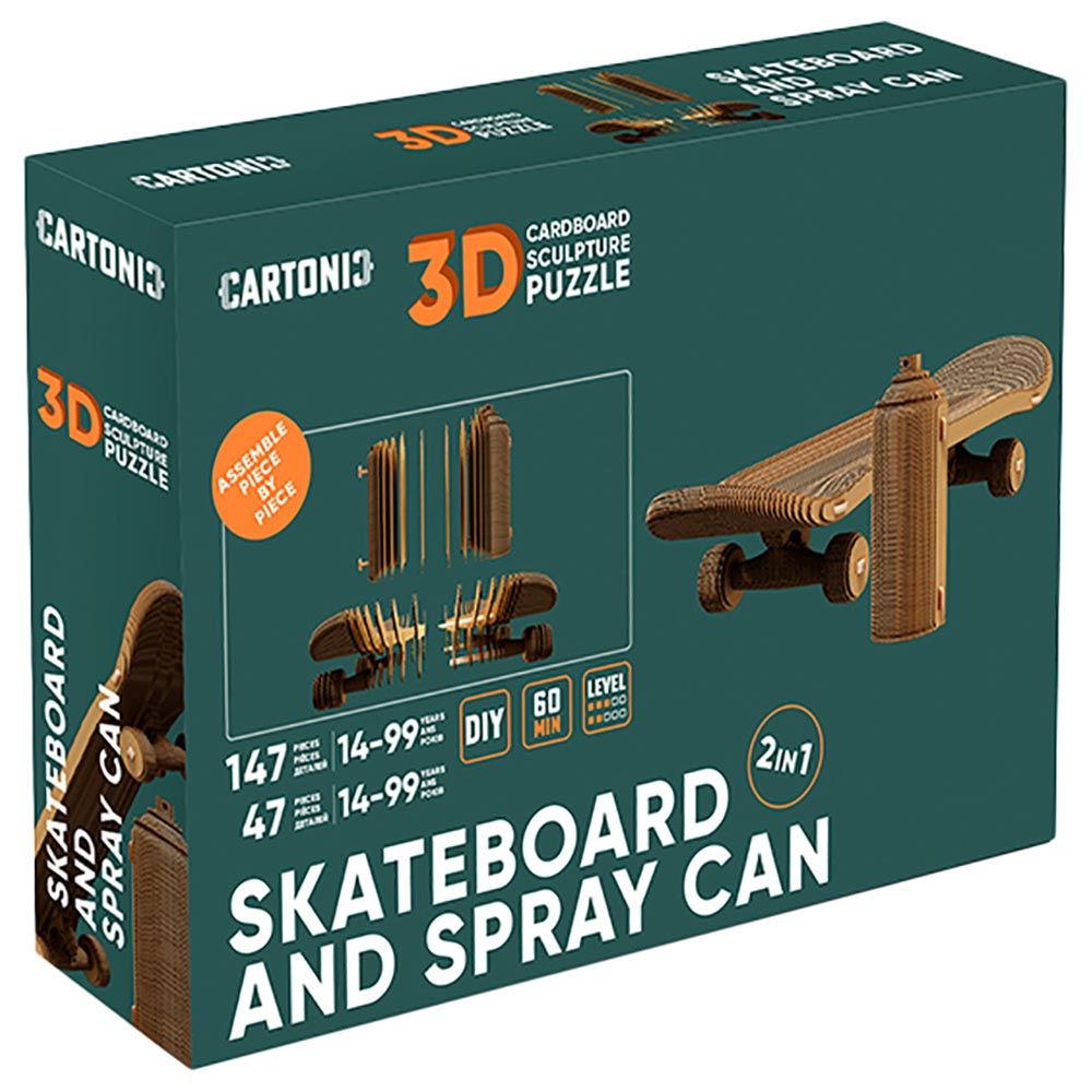 Cartonic - 3D Cardboard Sculpture Puzzle - Skateboard And Spray Can - 194pcs