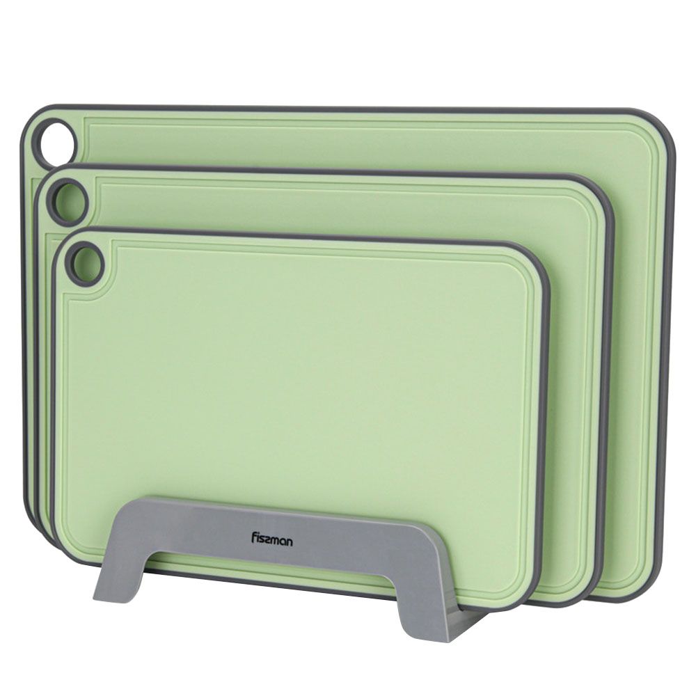 Fissman - Index Chopping Board With Holder - Green - 3pcs - 41x28cm