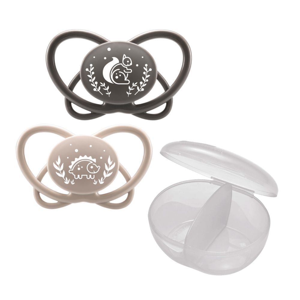 Nip - Butterfly Soother With Sterilizer Box 5-18M - Grey - 2 pcs