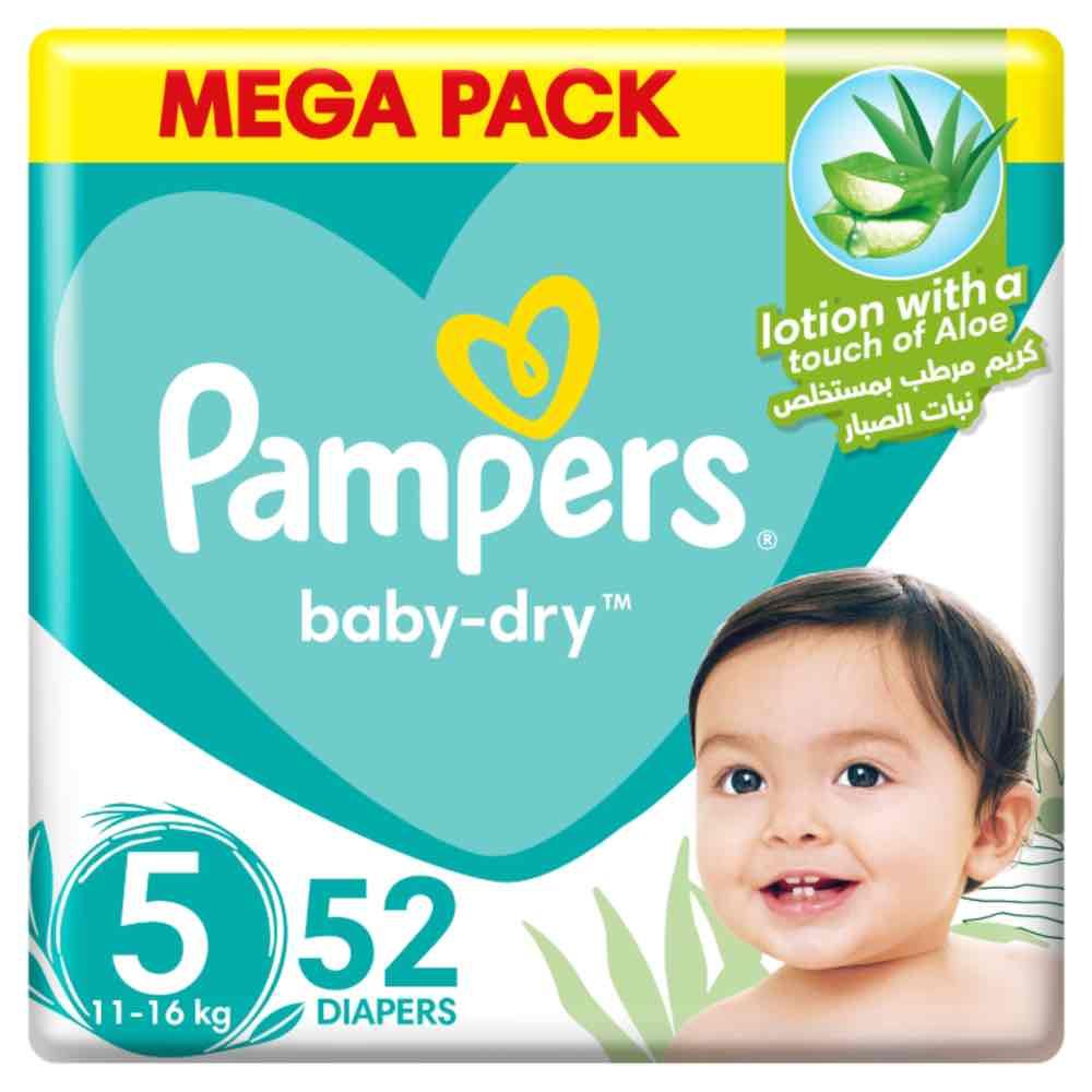 Pampers - Baby-Dry Taped Diapers with Aloe Vera Lotion, Leakage Protection, Size 5, 11-16kg, 52 Count