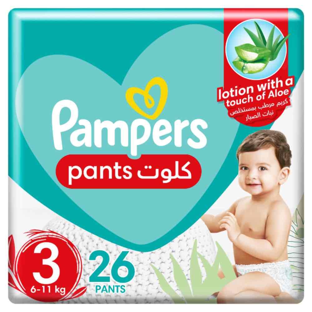 Pampers - Baby-Dry Pants Diapers with Aloe Vera Lotion, 360 Fit, Size 3, 6-11kg, Carry Pack, 26 Count