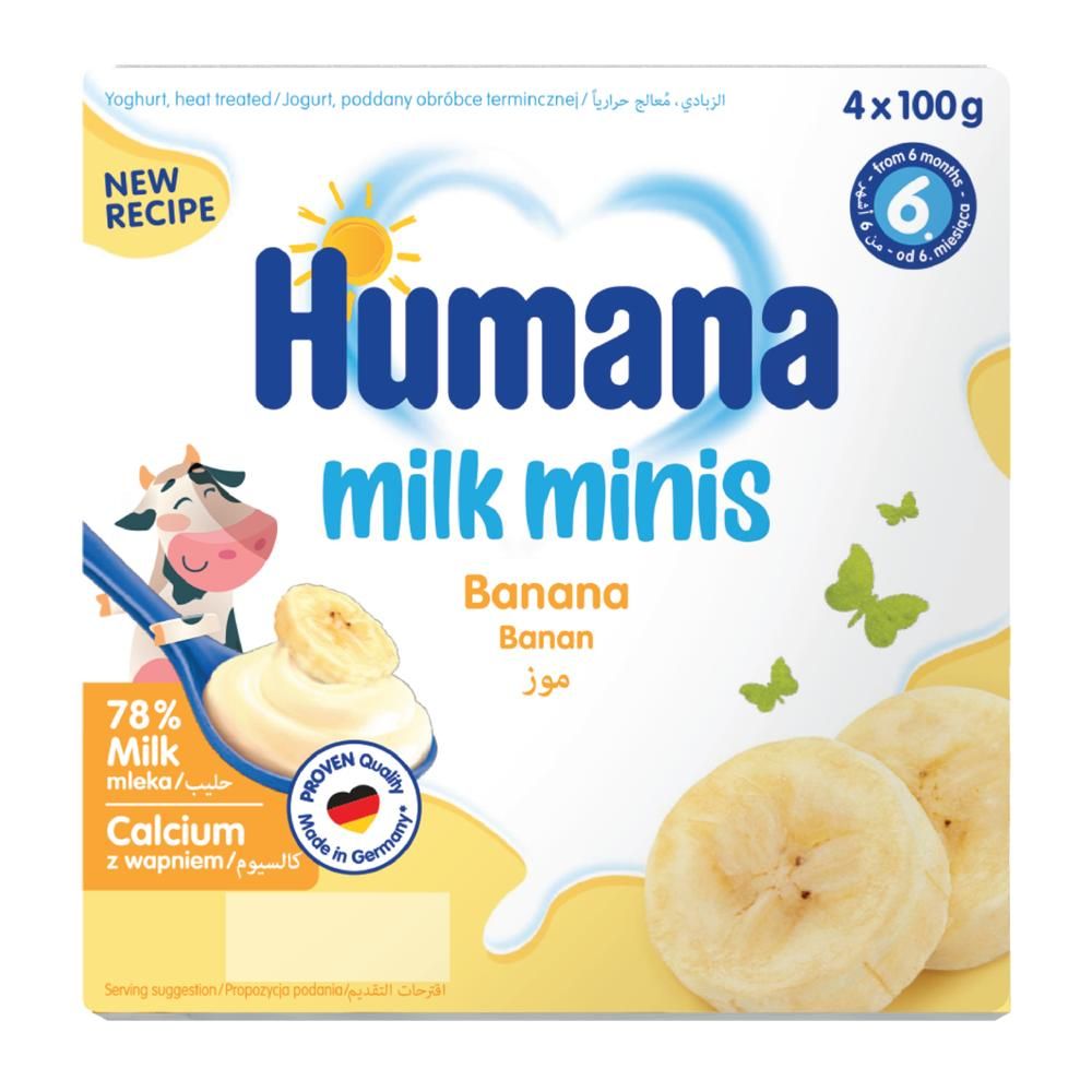 Humana Milk Mini Delicious Baby Snack, +6 months, Natural Banana 4x100g