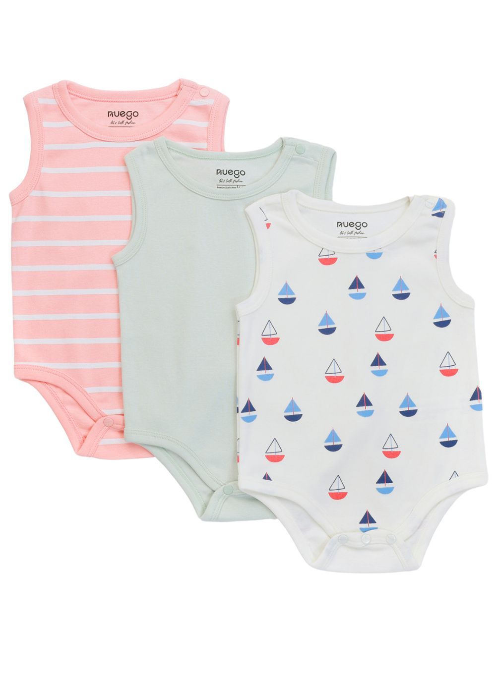 Nuego - Bodysuit For Baby Boy Onesies - 3pc Set - Blue,White & Pink