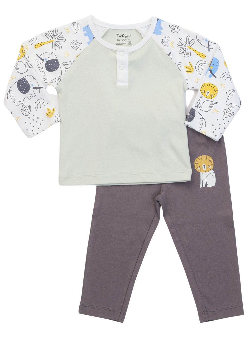 Nuego - 2pc-Set - Baby Boy T-Shirt And Pyjamas - Animal - White/Grey