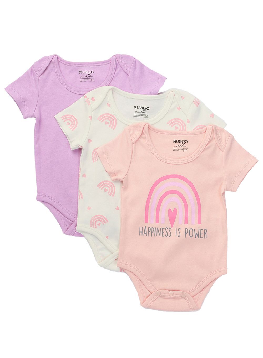 Nuego - 3pc-Set - Baby Girl Bodysuits - Purple/White/Pink