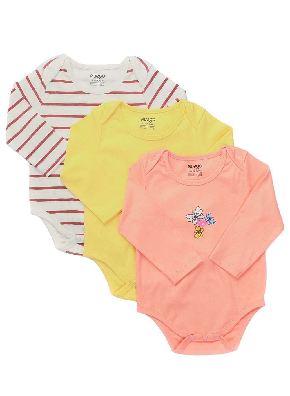 Nuego - 3pc-Set - Baby Girl Bodysuits - White/Yellow/Pink