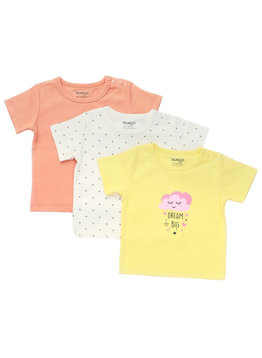 Nuego - 3pc-Set - Baby Girls Short Sleeves T-Shirt - Pink/White/Yellow