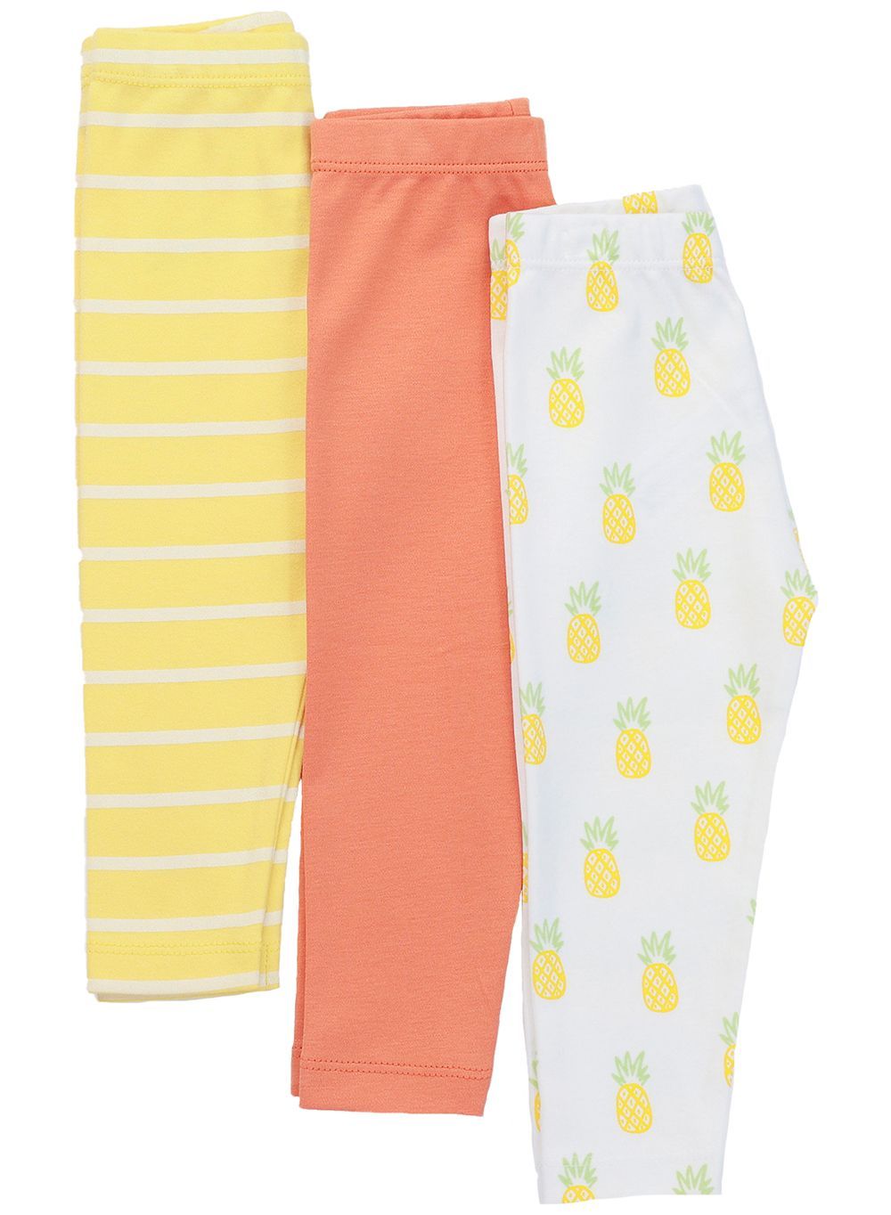 Nuego - 3pc-Set - Baby Girls Cotton Leggings - Pink/White/Yellow