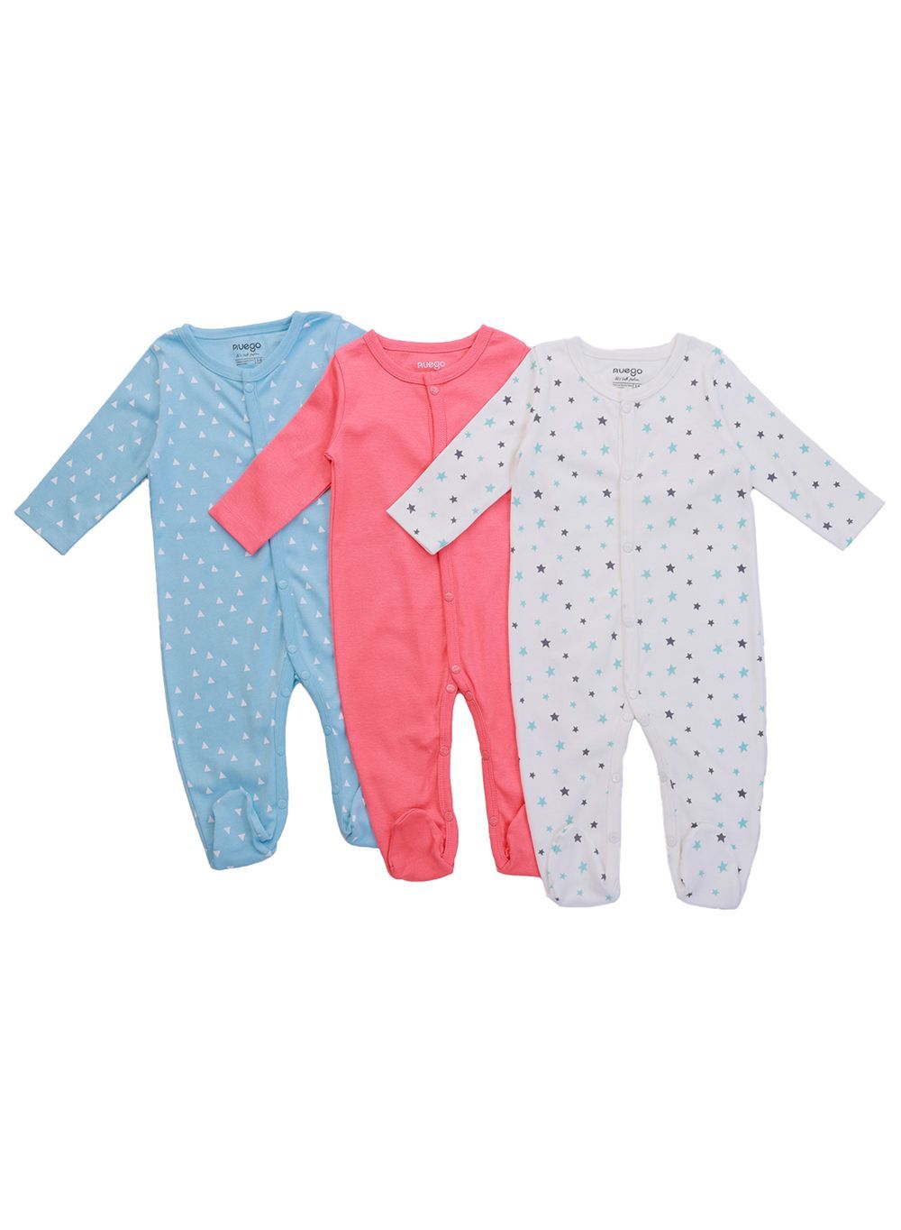 Nuego - 3pc-Set - Baby Girl Sleepsuits_Red/White/Blue