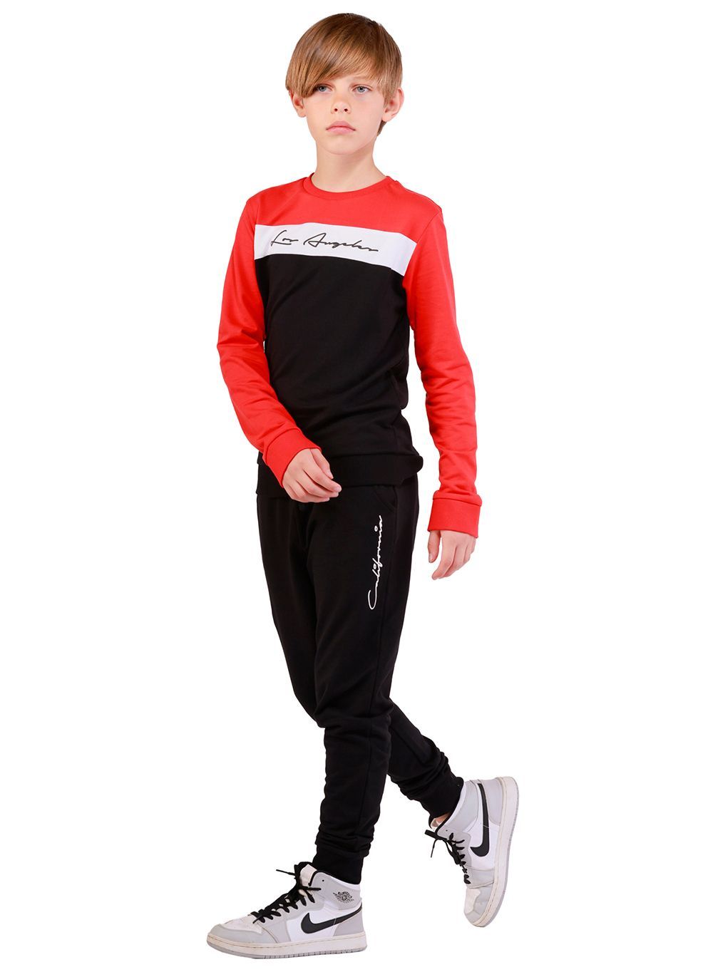 Nuego - 2pc-Set - Boys' Cotton Sweatshirt And Joggers - Red/Black