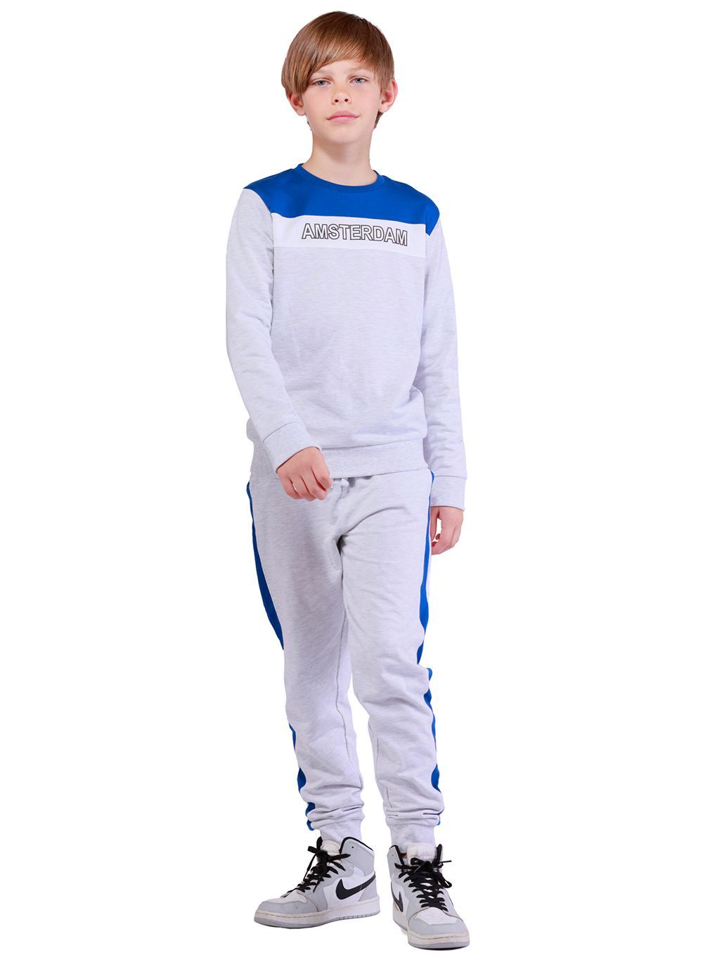 Nuego - 2pc-Set - Boys' Cotton Sweatshirt And Joggers - Grey/Blue