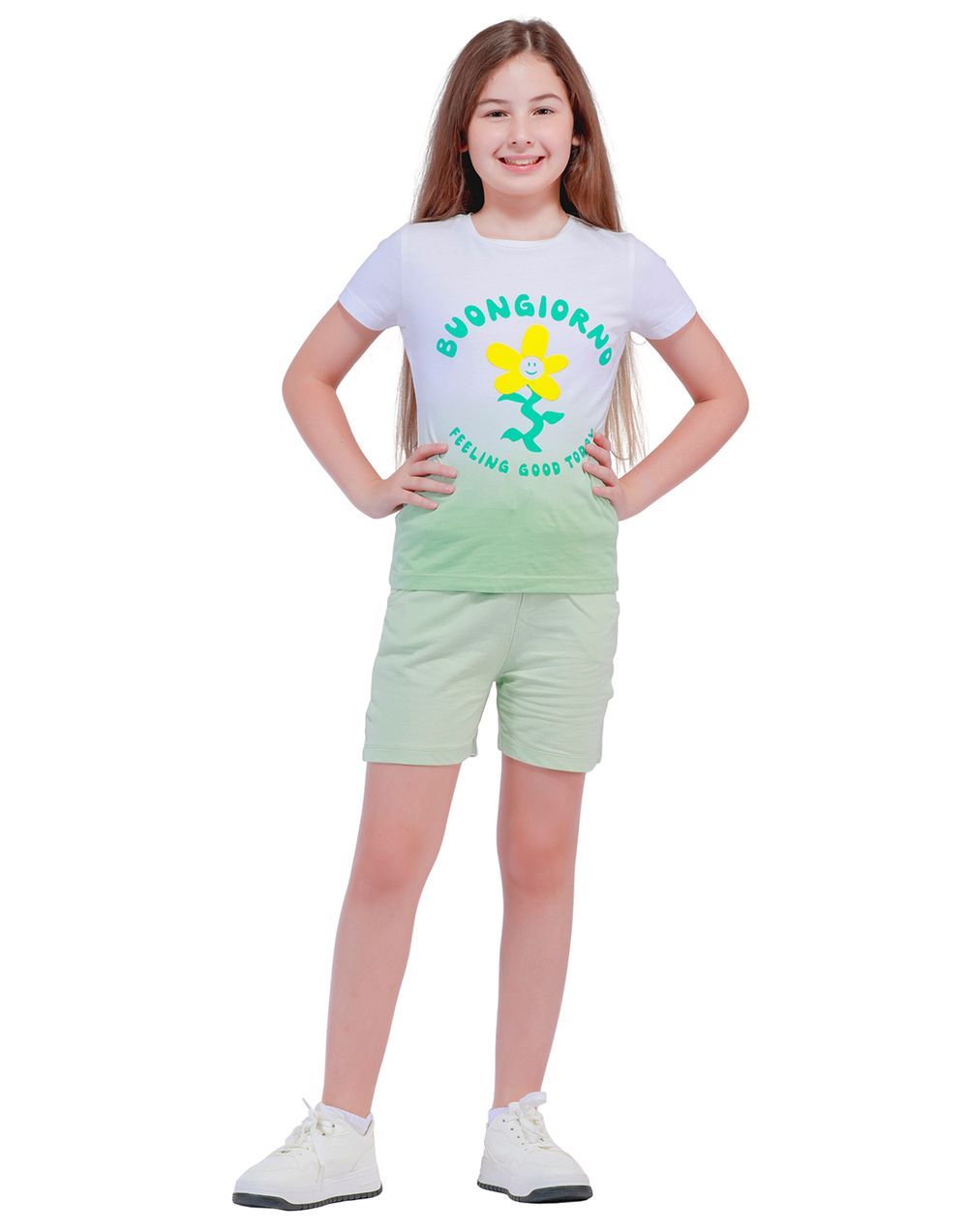 Nuego - Kids Girl Dip Dye Tops Tee and Shorts Set - Green