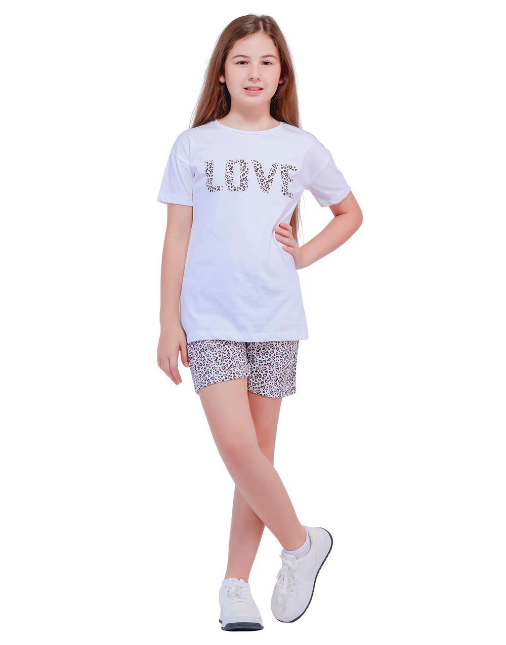 Nuego - Kids Girl Long Tops Tee & Shorts Set - White