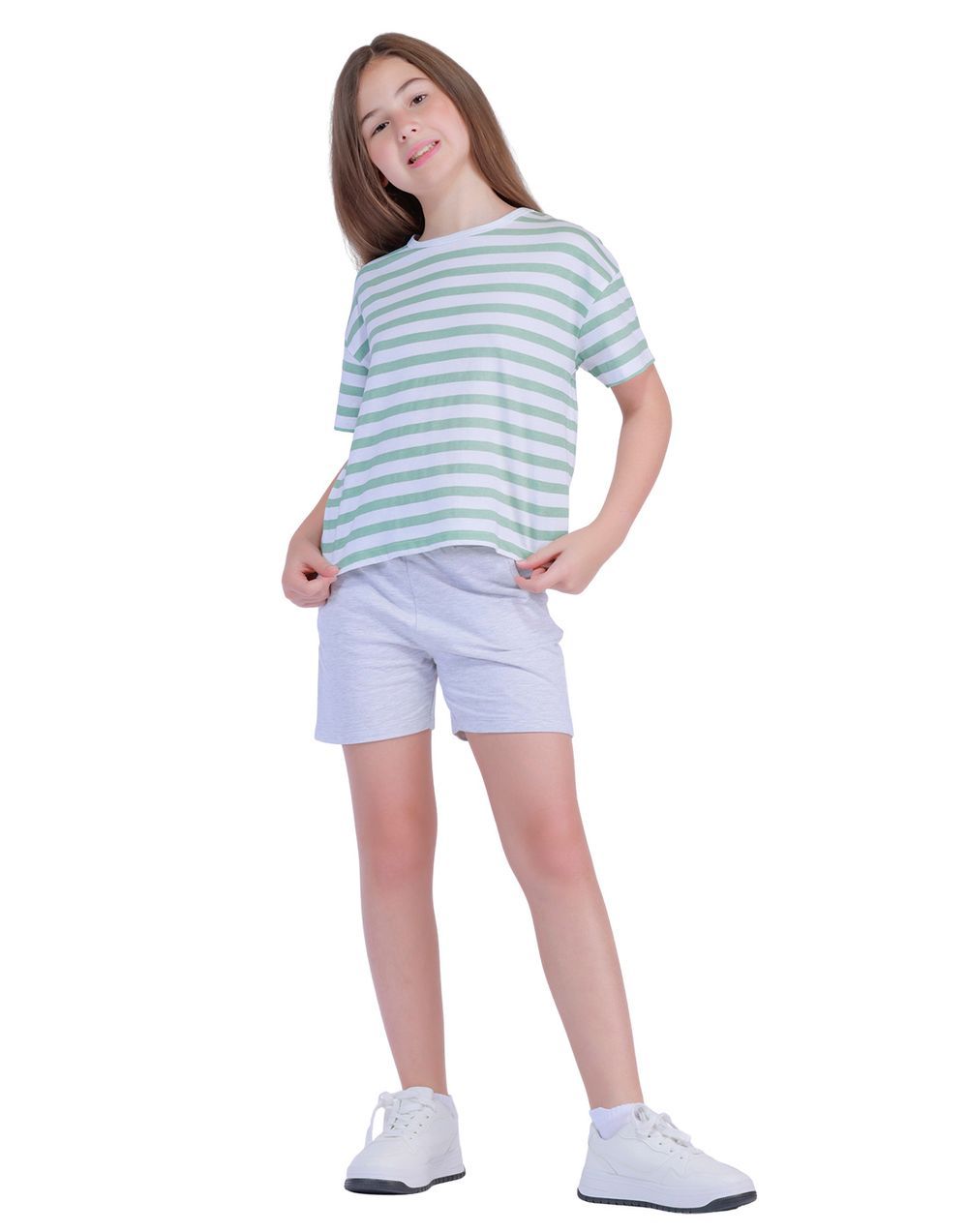 Nuego - Kids Girl Top - Stripped - Green