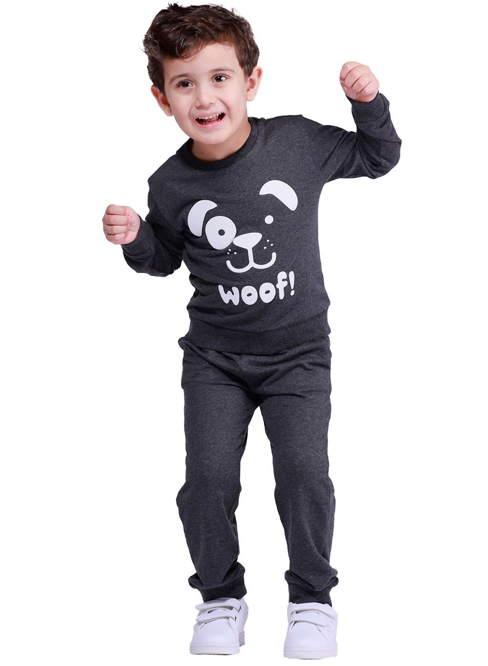 Nuego - 2pc-Set - Boy's Woof Printed Sweatshirt and Joggers - Black