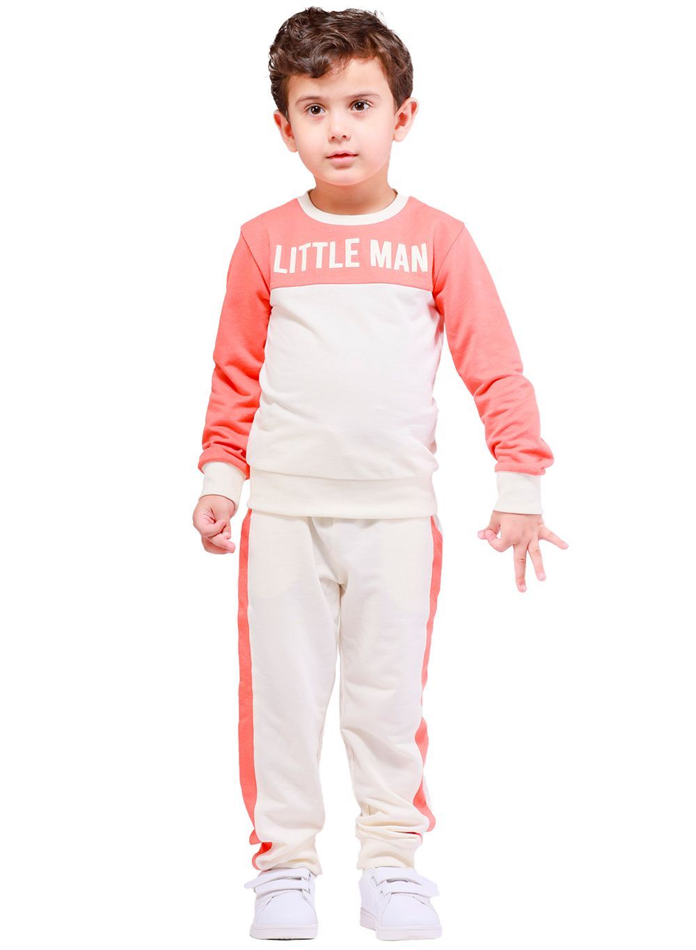 Nuego - 2pc-Set - Boy's Sweatshirt And Joggers Set - White/Orange