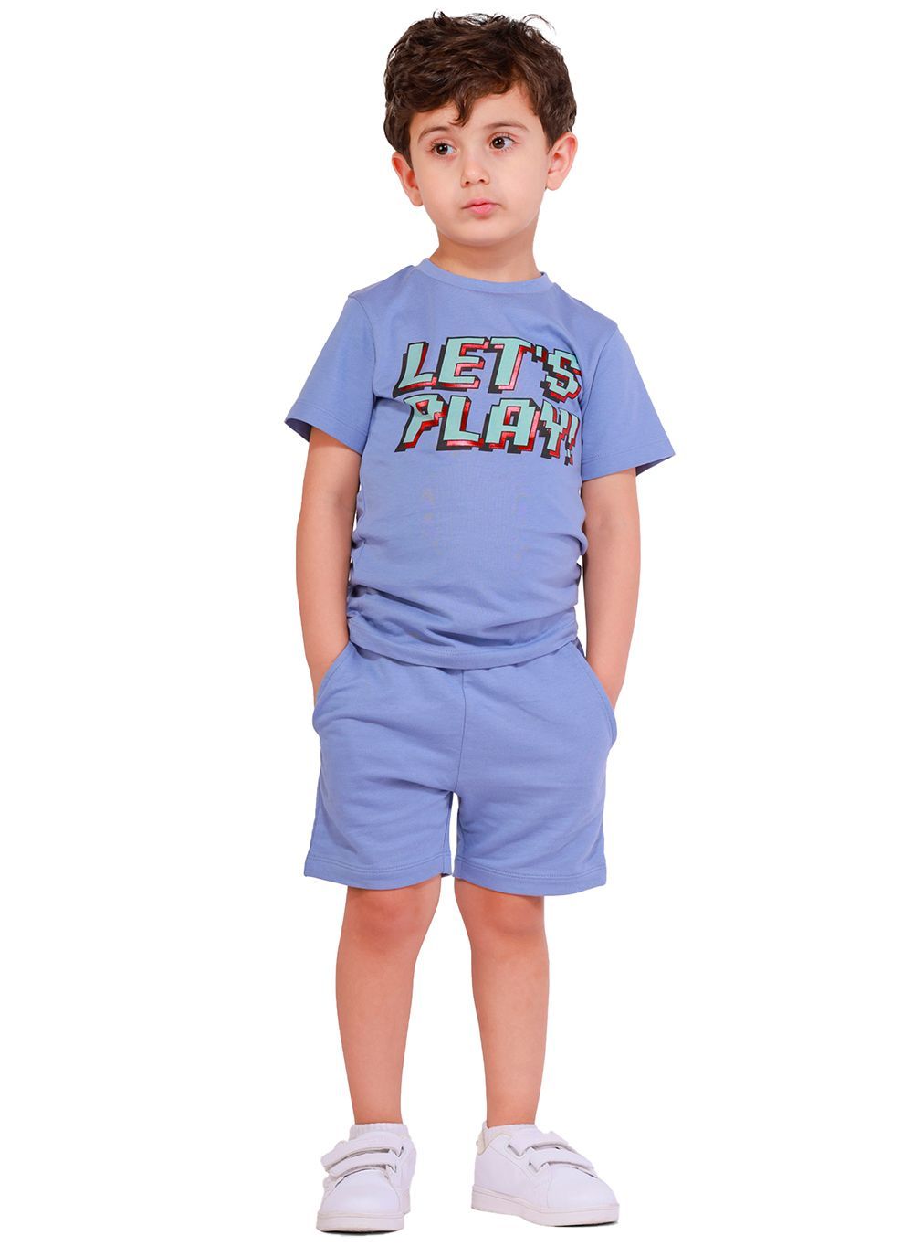 Nuego - 2pc-Set - Boy's Let's Play Printed T-Shirt And Shorts - Blue