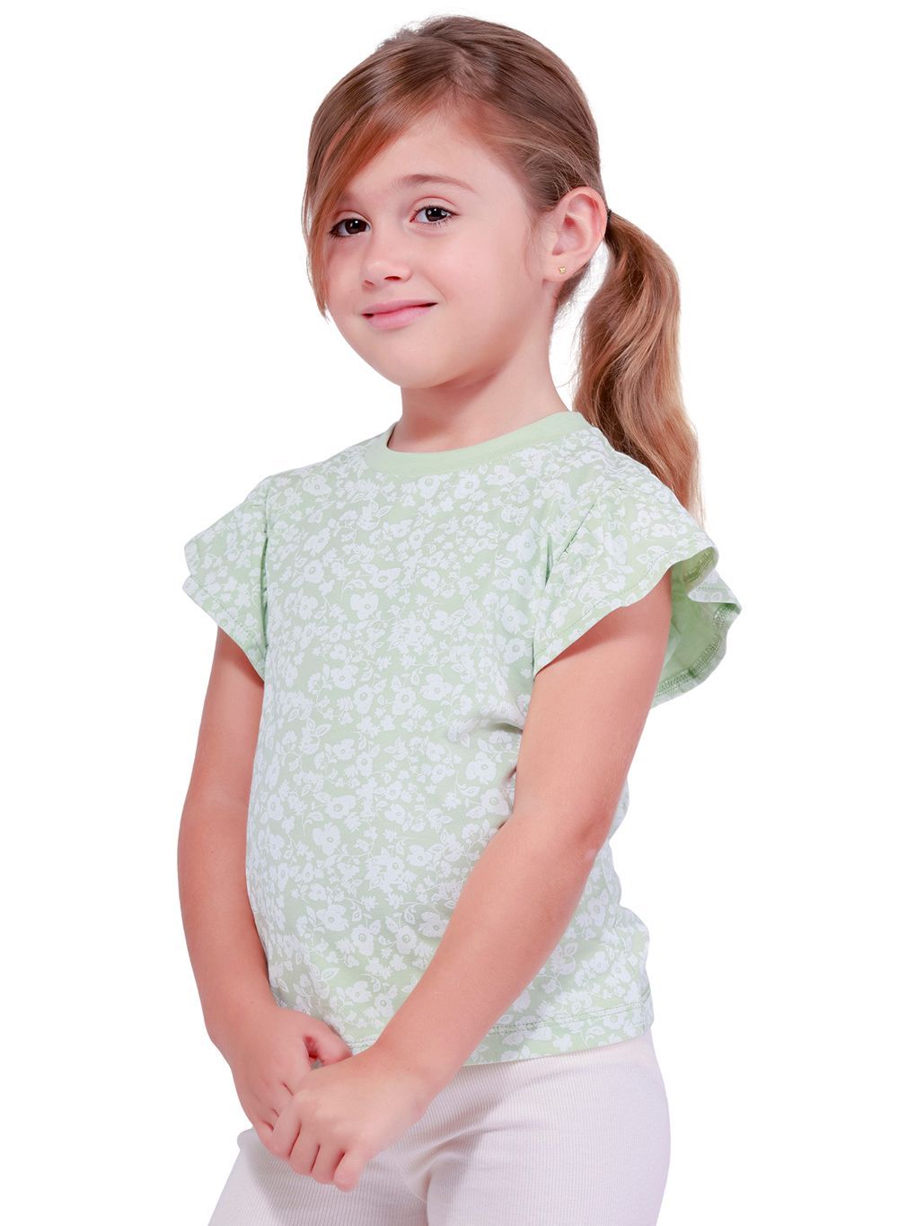 Nuego - Girls Ruffle Sleeves Cotton Top - Green