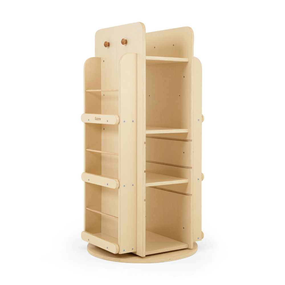 Ezzro - Kids Rotating Library Bookshelf Organizer - Natural