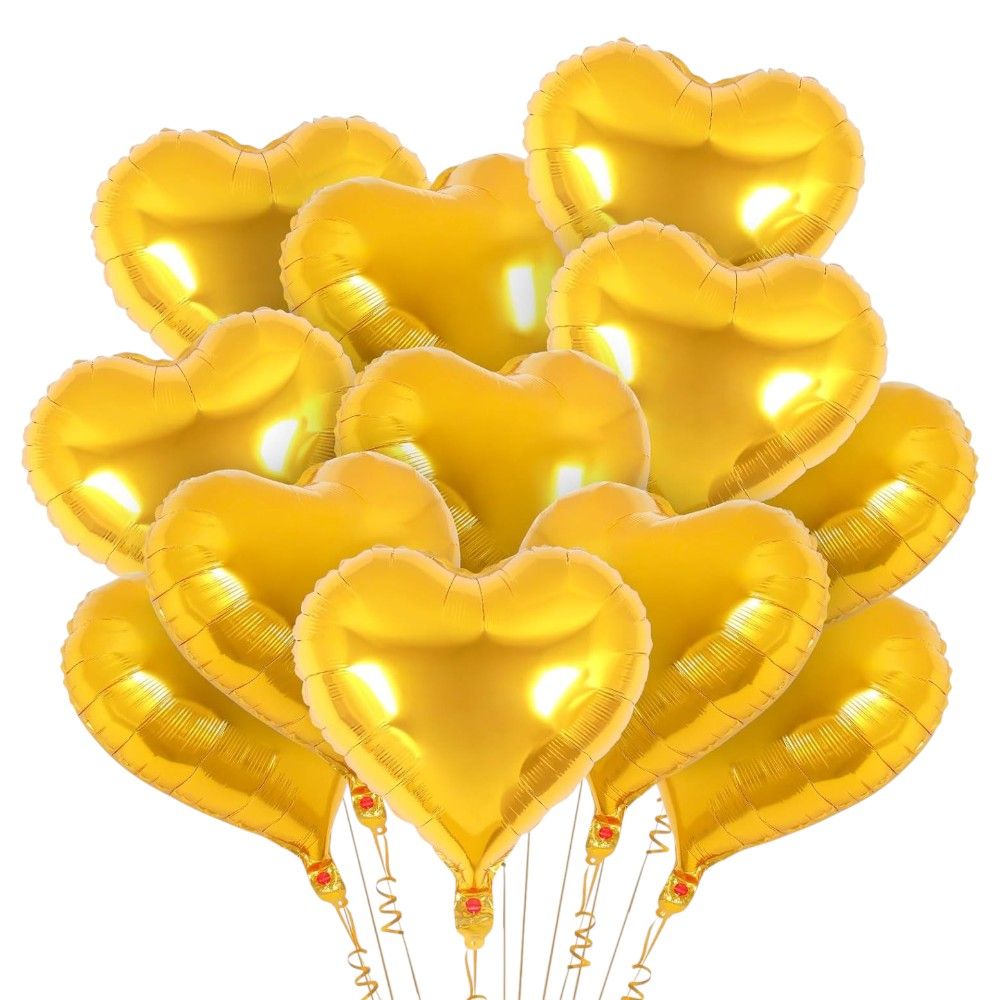 Doodle Kiddo - Heart Shaped Foil Balloons - Gold - Pack of 12