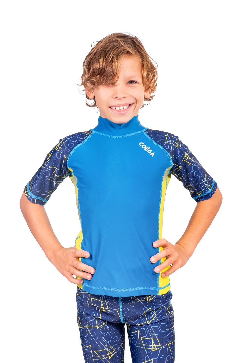 Coega Sunwear - Kid's Short Sleeves Rash Guard - Navy Geometric