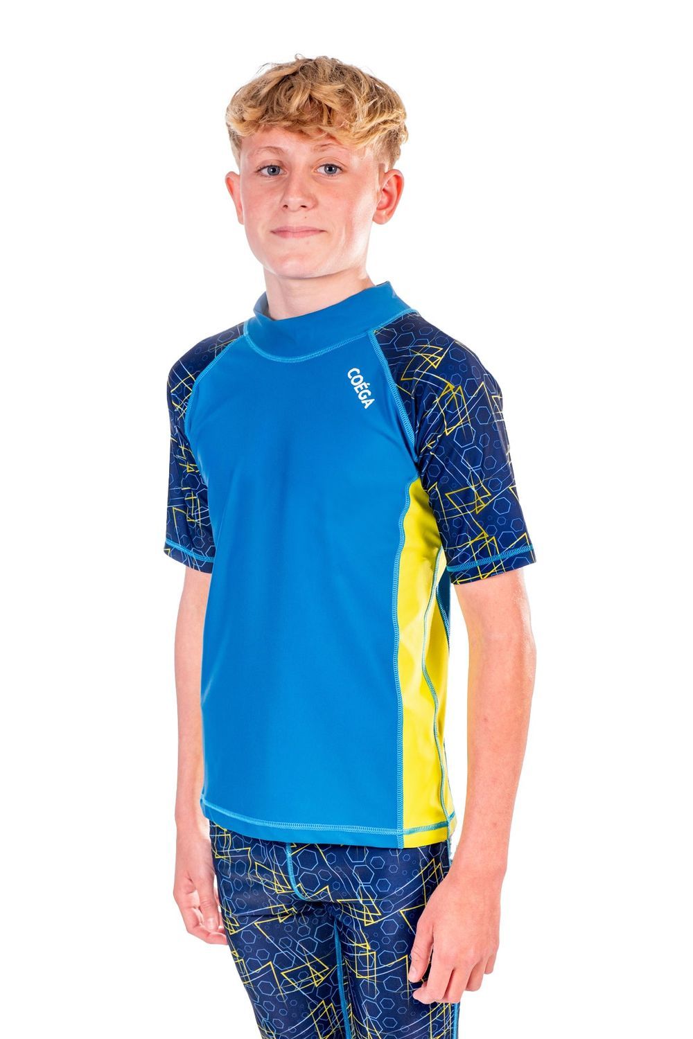 Coega Sunwear - Boy's Short Sleeves Rash Guard - Navy Geometric