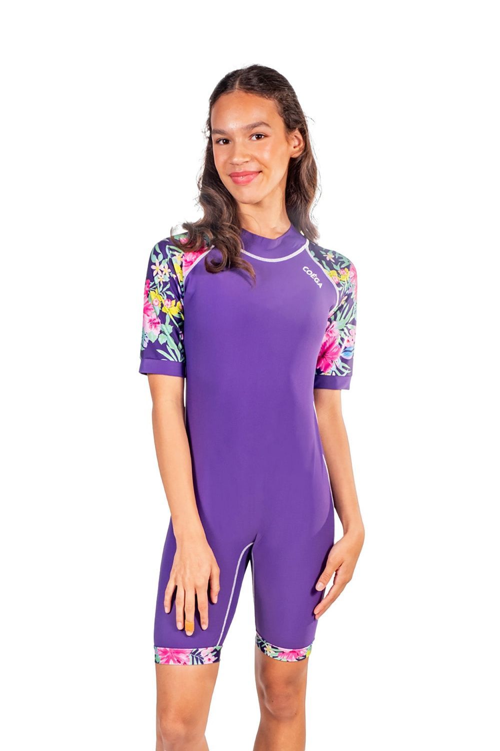 Coega Sunwear - Girl's Short Sleeves Swimsuit - Purple Blue Tropical