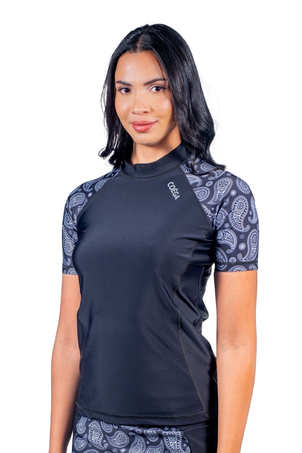 Coega Sunwear - Woman's Short Sleeves Rash Guard - Nero Paisley