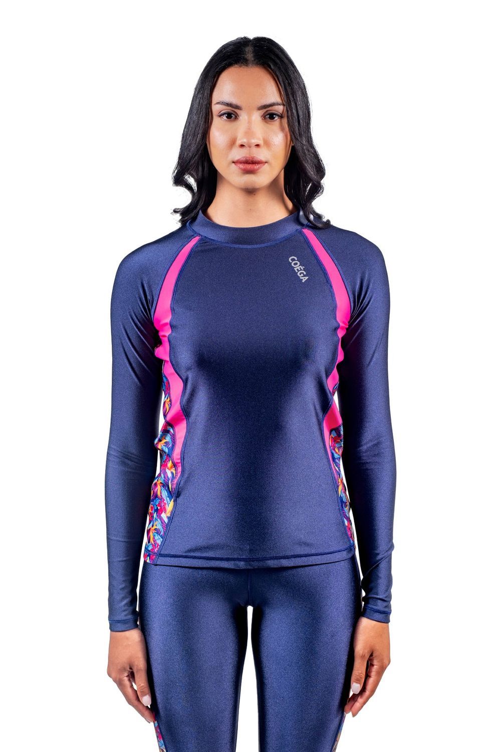 Coega Sunwear - Woman's Long Sleeves Rash Guard - Blue Teal Tropical