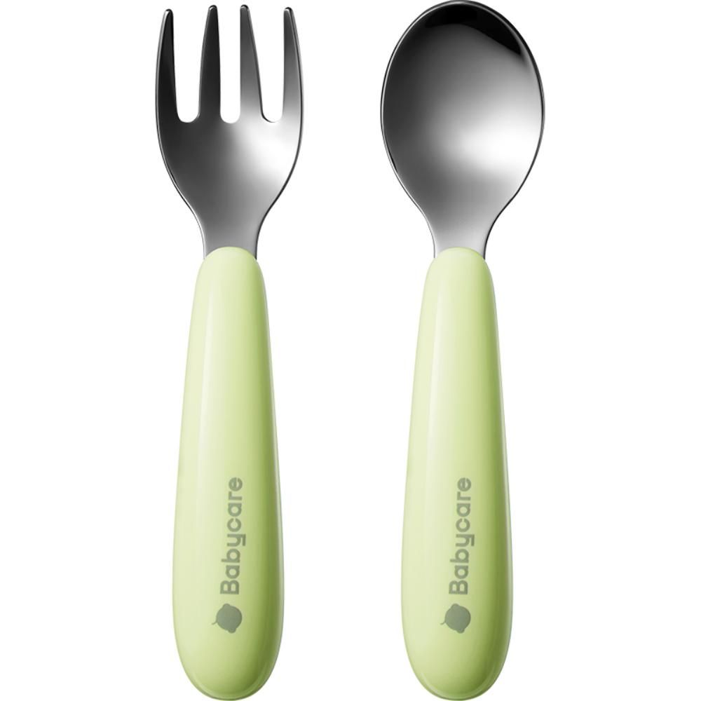 Babycare - Stainless Steel Fork & Spoon Set - Green