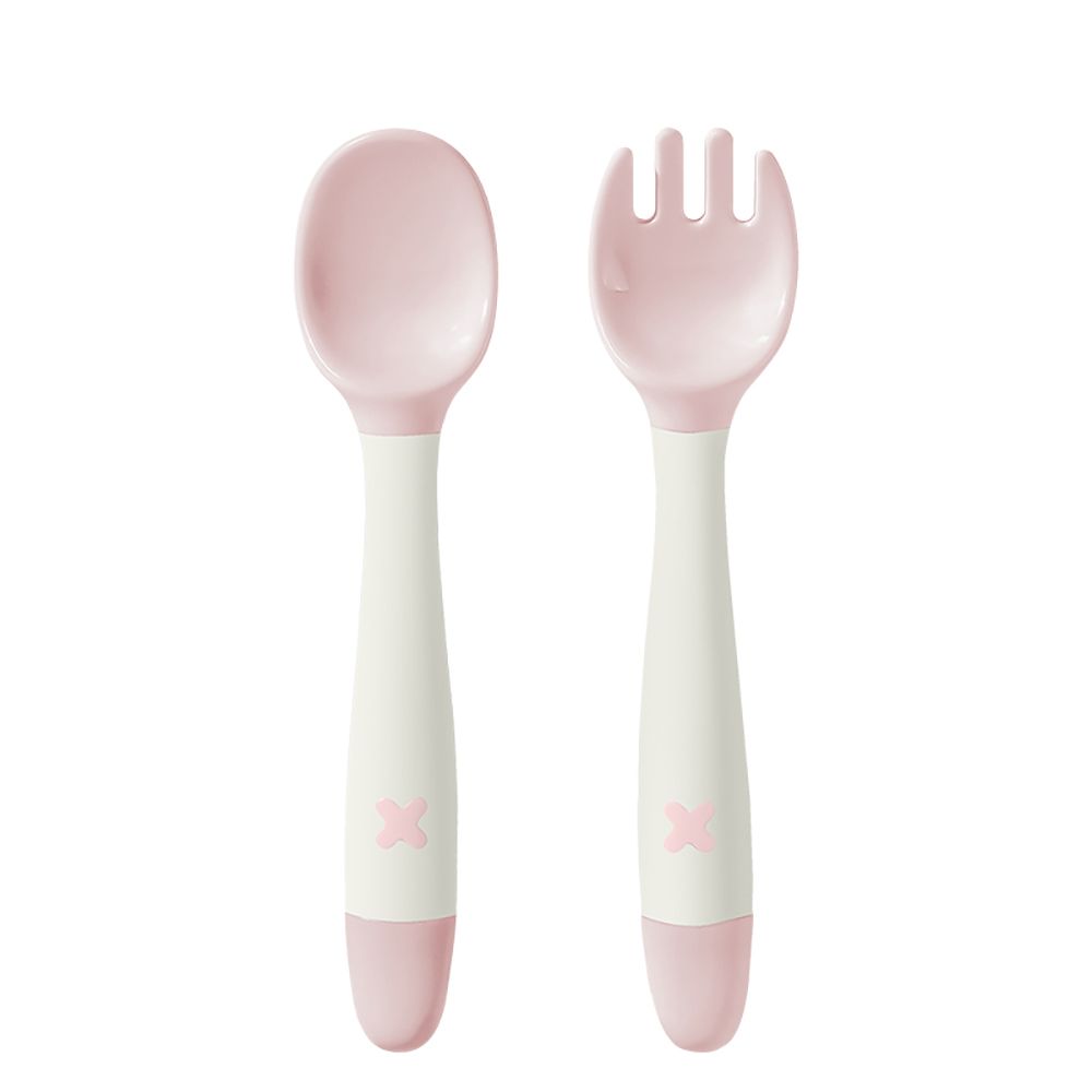 Babycare - Feeding Spoon And Fork Set - Pearl Powder Pink - 2 Pcs